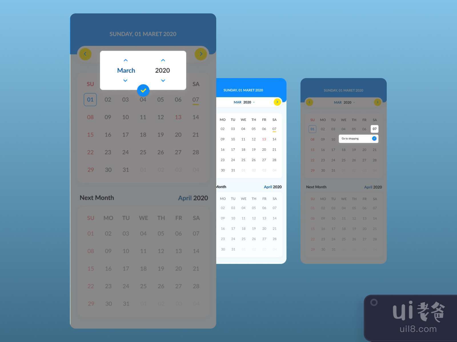 Activities Calendar App for Figma and Adobe XD No 3