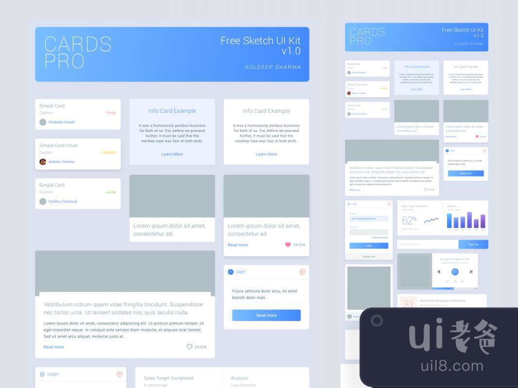 Cards Pro Free UI Kit for Figma and Adobe XD No 1