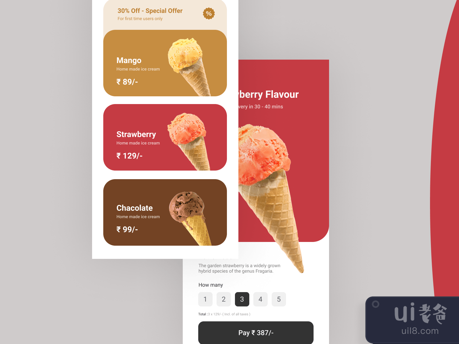 Cone Ice-Cream Delivery App UI Kit for Figma and Adobe XD No 4