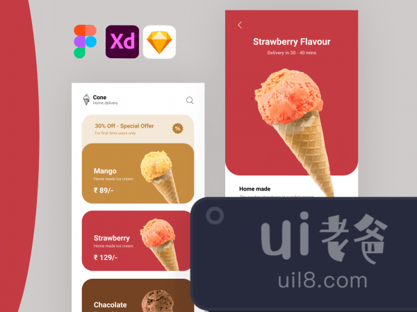 Cone Ice-Cream Delivery App UI Kit for Figma and Adobe XD No 1