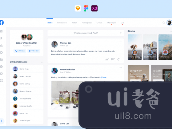 Facebook Redesign for Figma and Adobe XD No 1