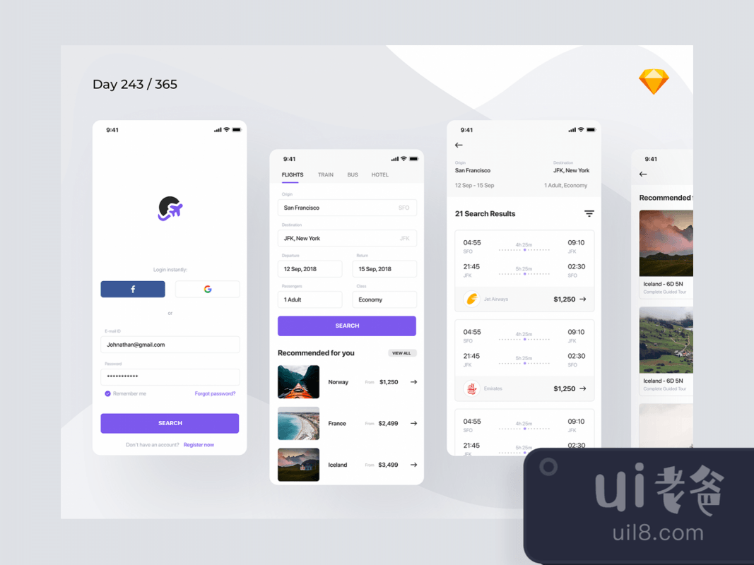 Flight Booking App for Figma and Adobe XD No 1