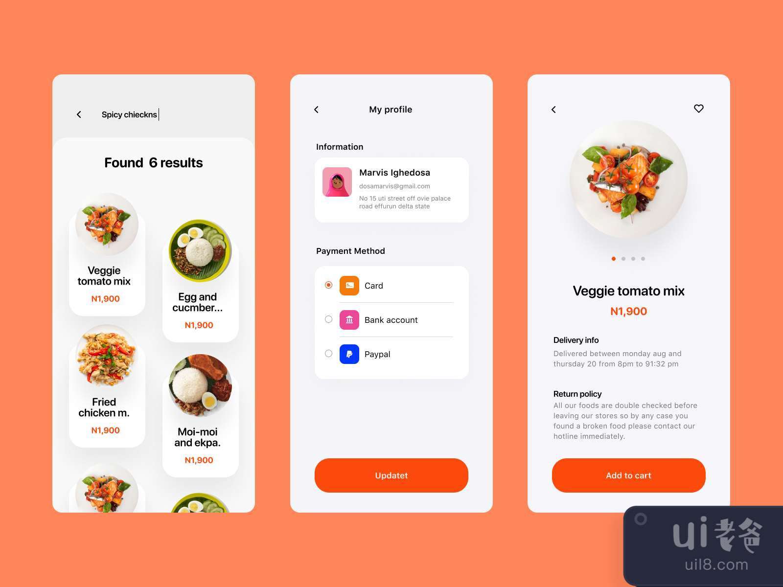 Food App UI Kit for Figma and Adobe XD No 2