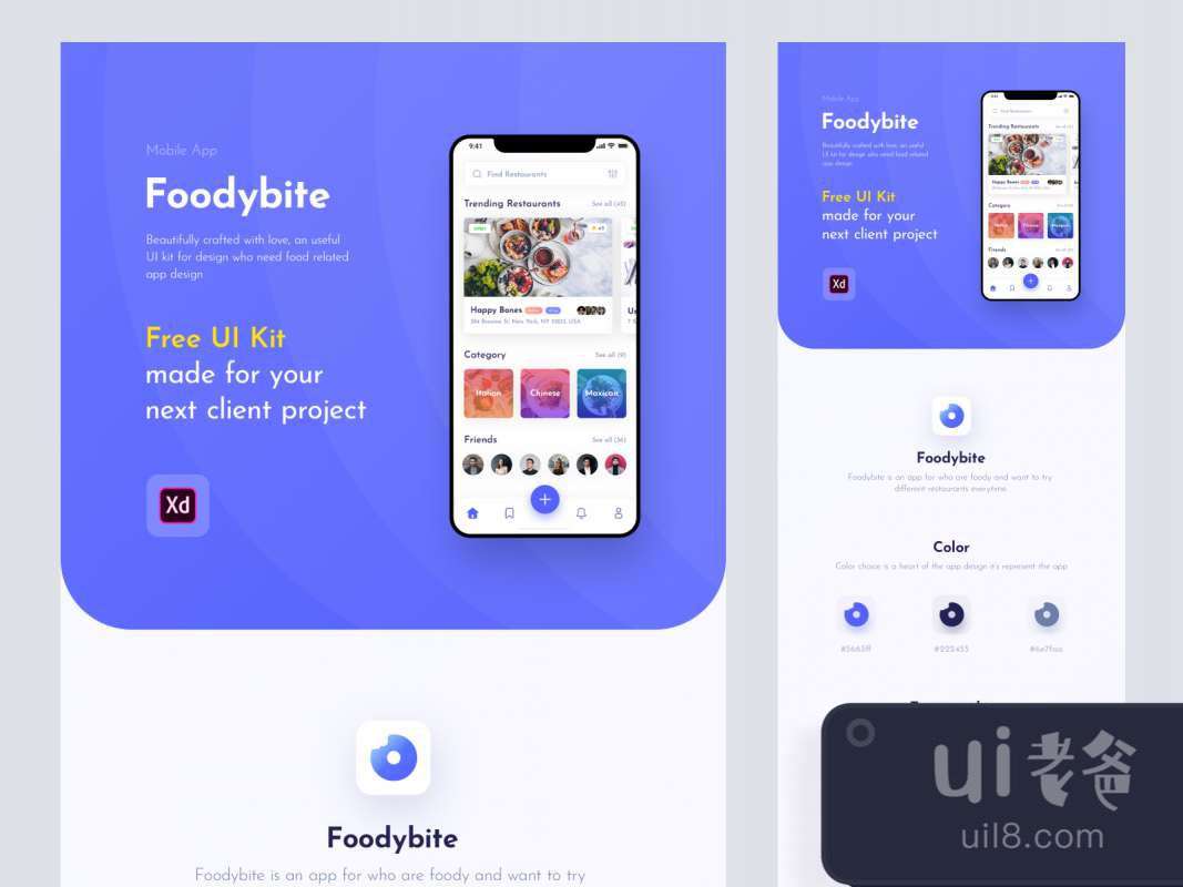 Foodybite - Free UI Kit for Adobe XD for Figma and Adobe XD No 1