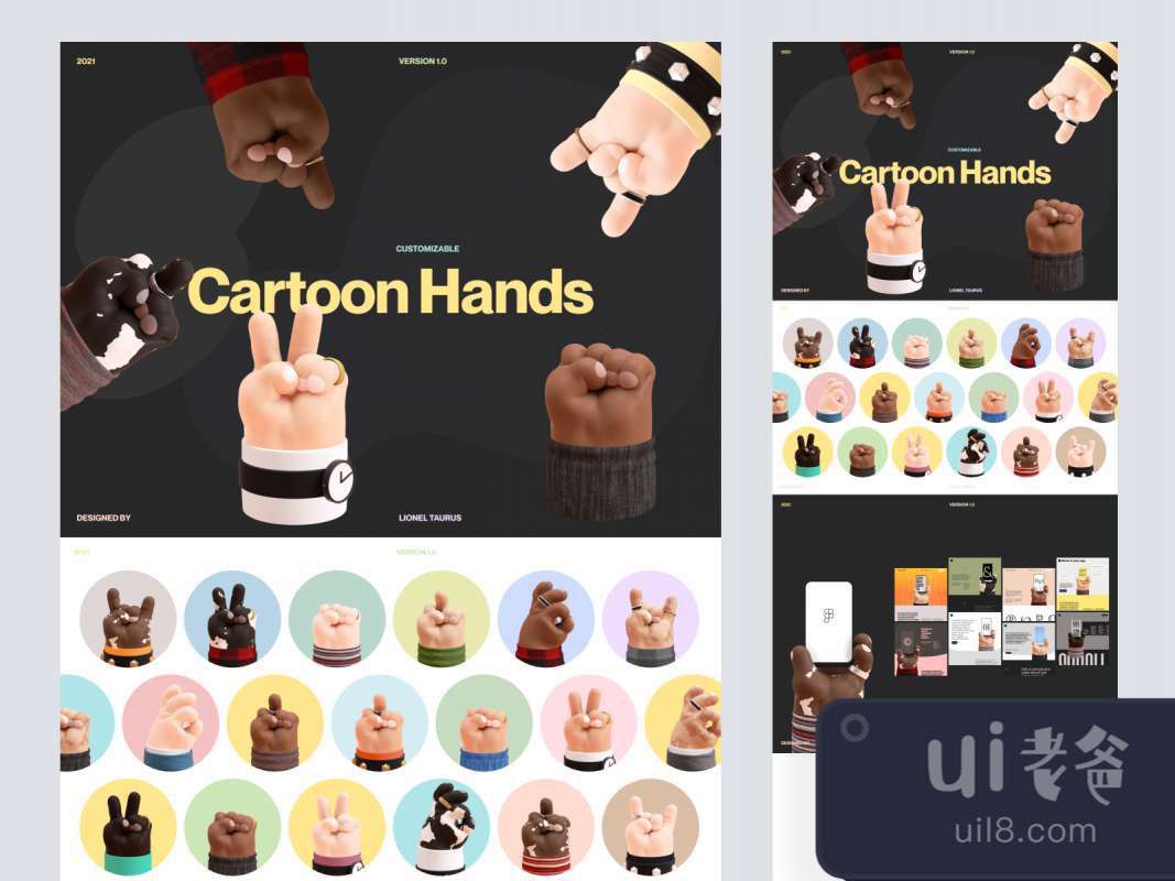Free 3D Cartoon Hands Mockup for Figma for Figma and Adobe XD No 1