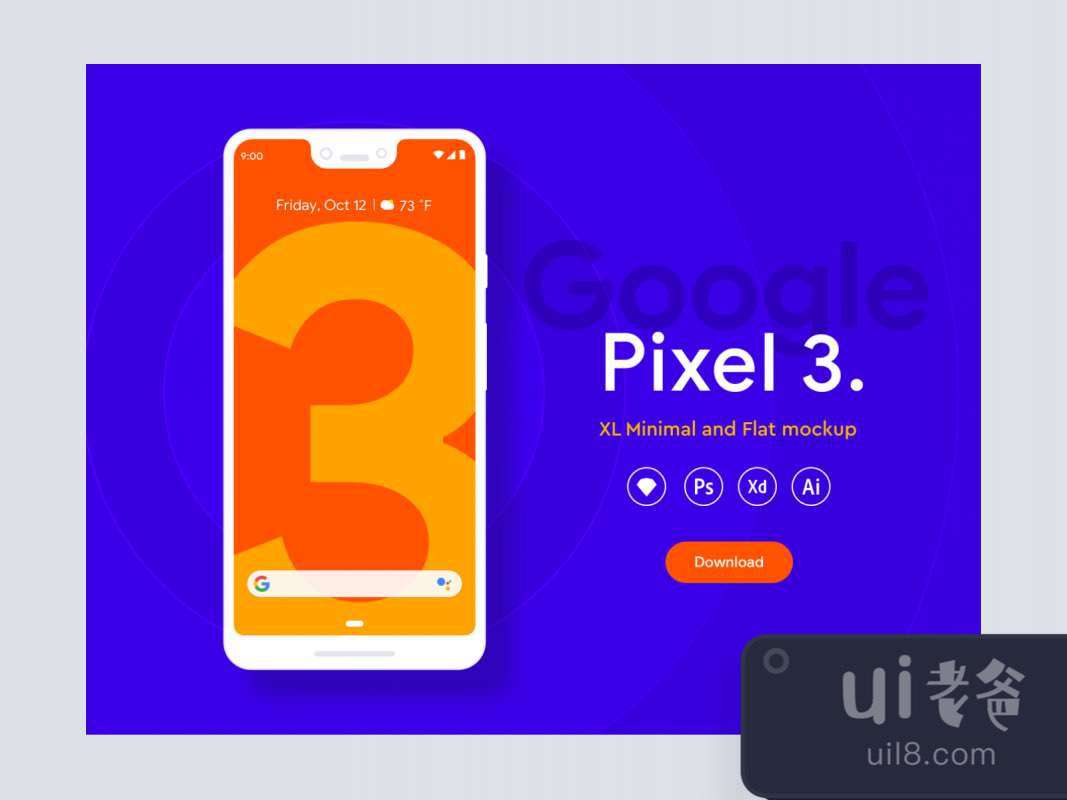 Google Pixel 3 XL Flat Mockups for Figma and Adobe XD No 1