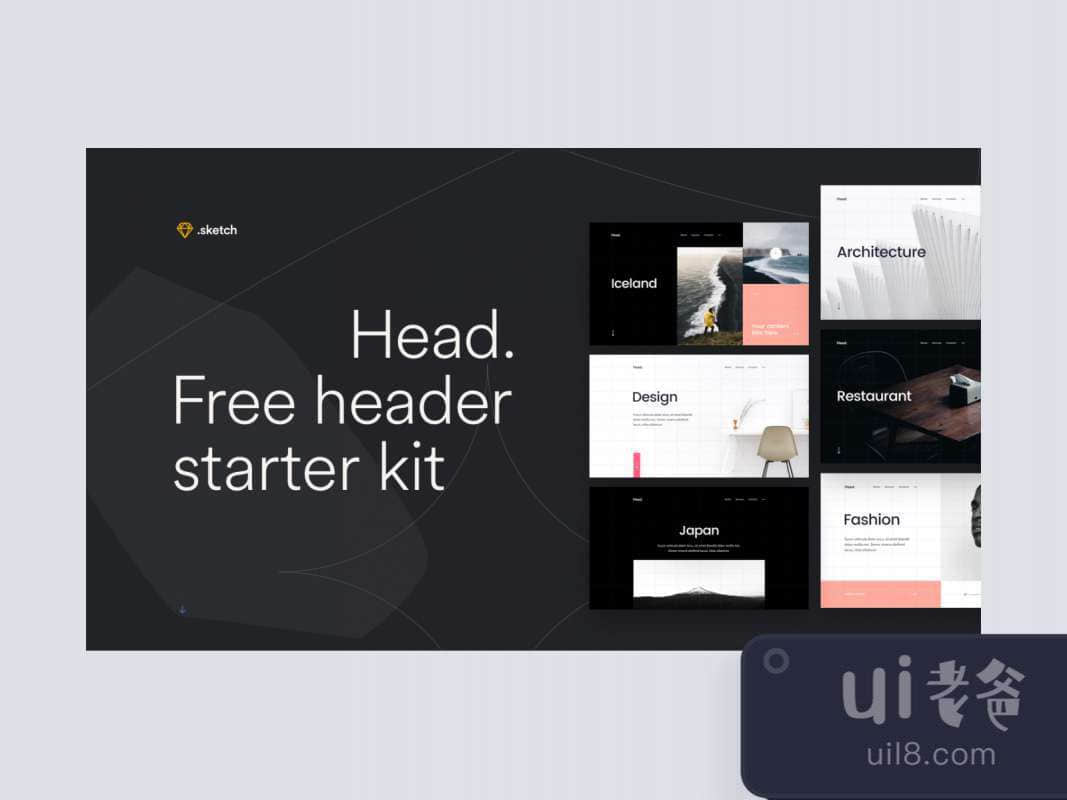Head: Free Sketch Header Starter Kit for Figma and Adobe XD No 1