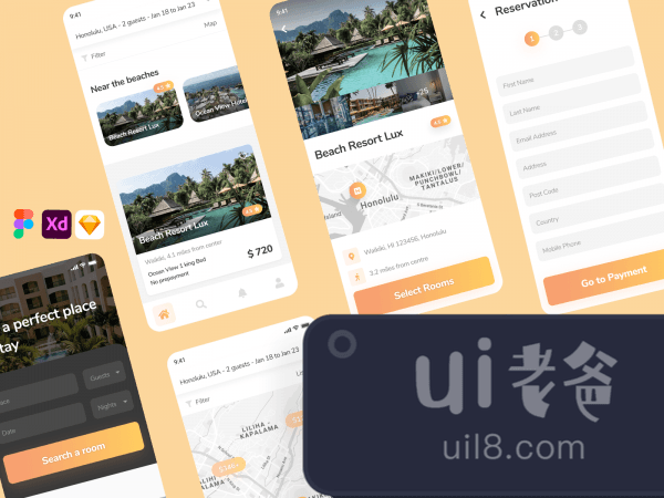 Hotel Booking App for Figma and Adobe XD No 1