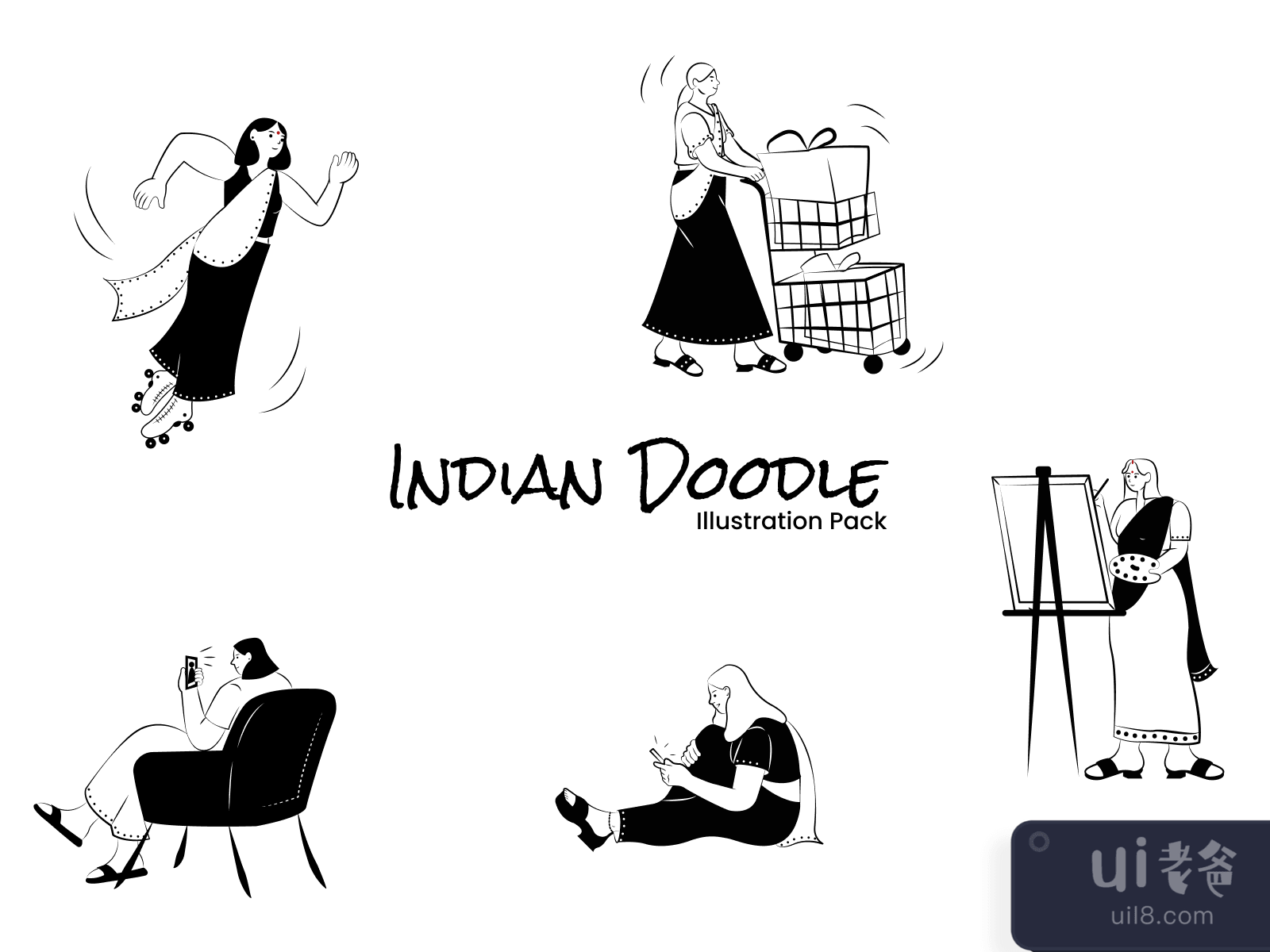 Indian Doodle Illustration Pack for Figma and Adobe XD No 3
