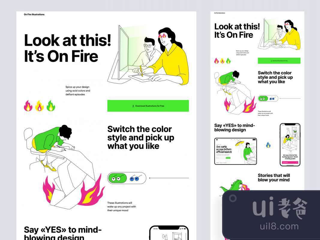 On Fire Free Illustrations for Figma and Adobe XD No 1