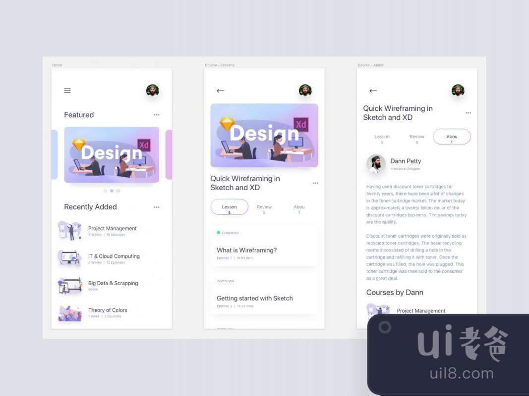 Online Courses UI Kit for Figma and Adobe XD No 1