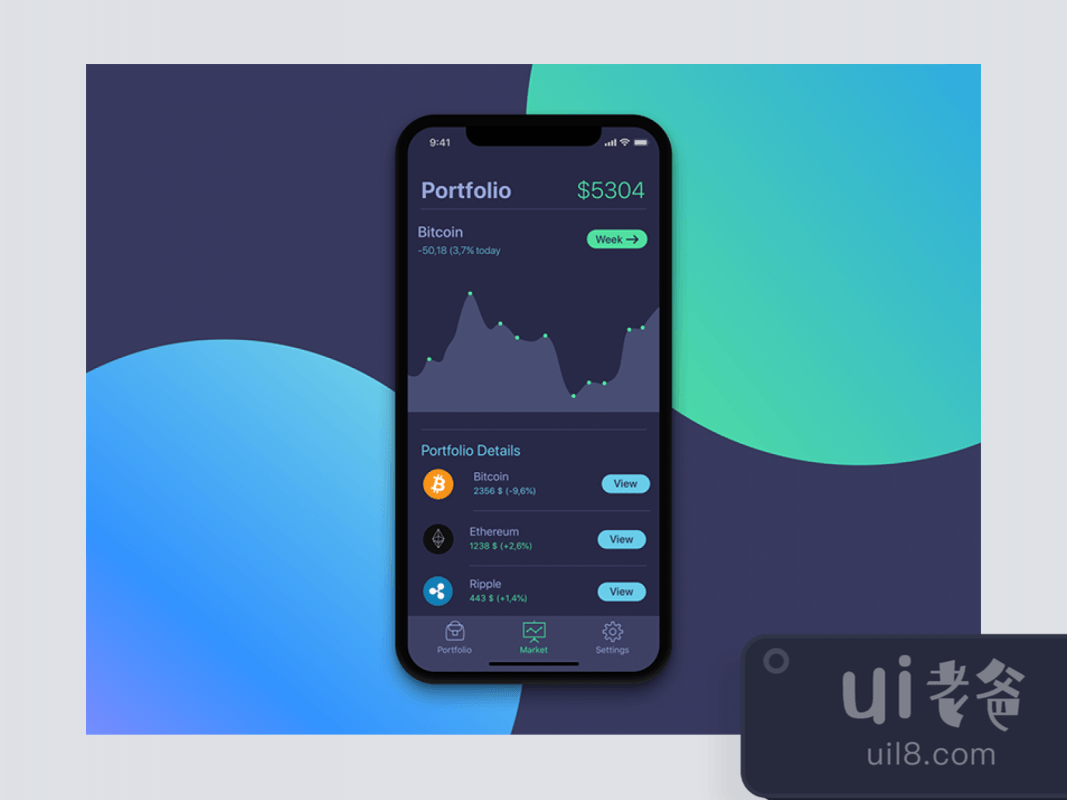 Portfolio Screen for Cryptocurrency App for Figma and Adobe XD No 1