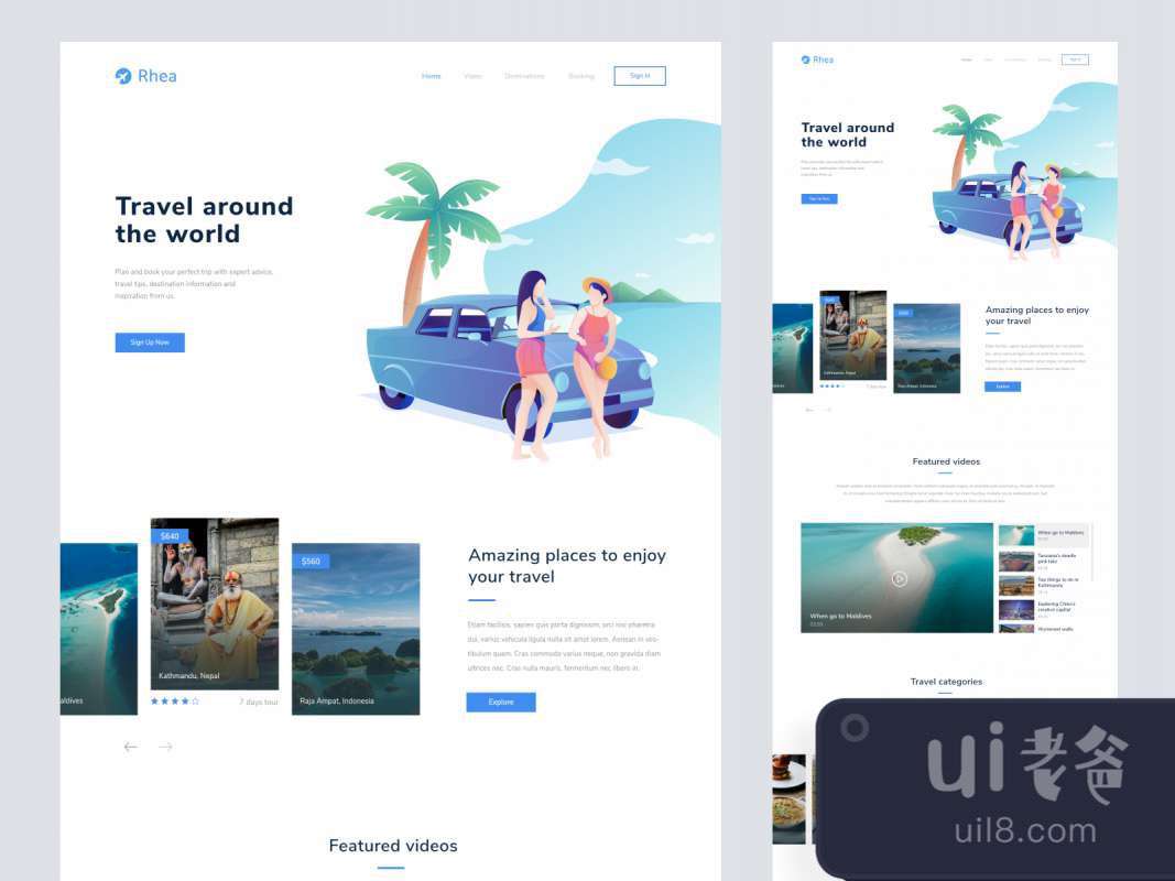 Rhea - Travel Landing Page for Figma and Adobe XD No 1