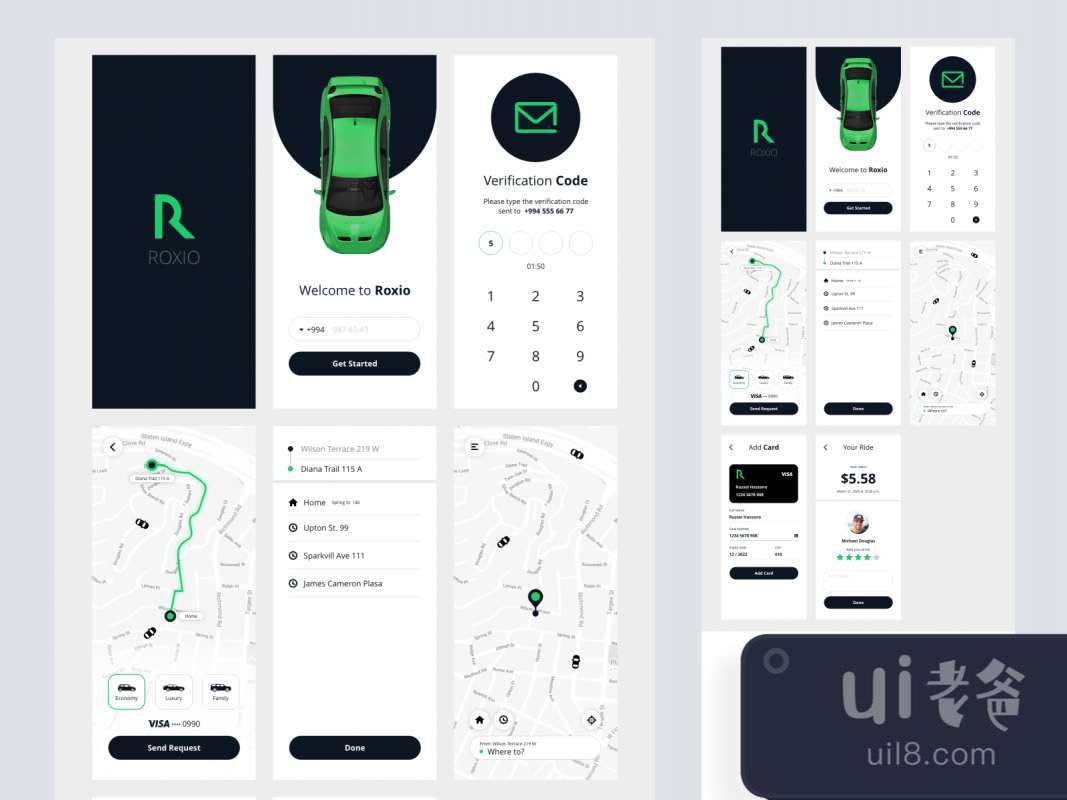 Roxio - Free Taxi App for Adobe Xd for Figma and Adobe XD No 1