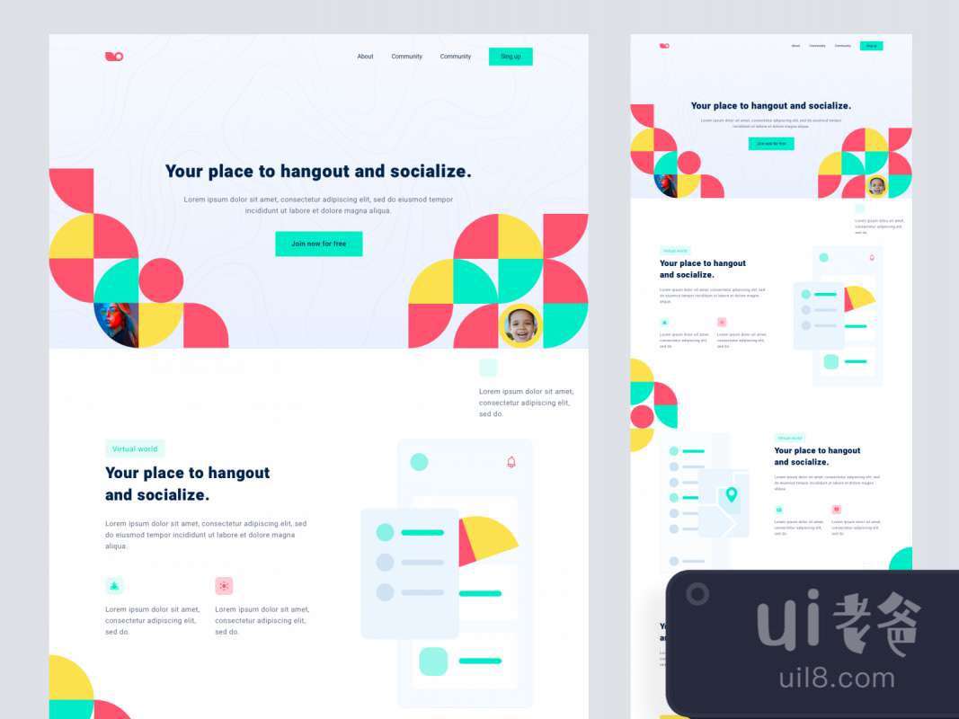 Social Meetup Landing Page for Sketch for Figma and Adobe XD No 1