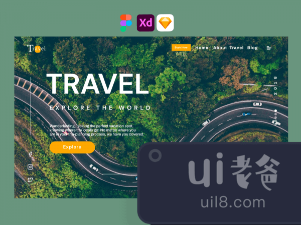 Travel Landing Page for Figma and Adobe XD No 1