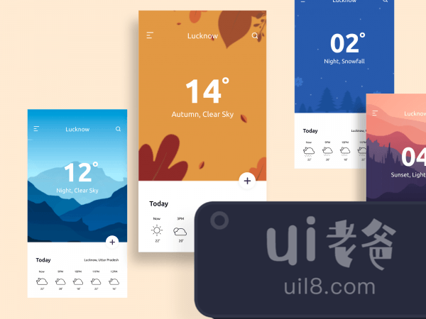 Weather App Cards for Figma and Adobe XD No 1