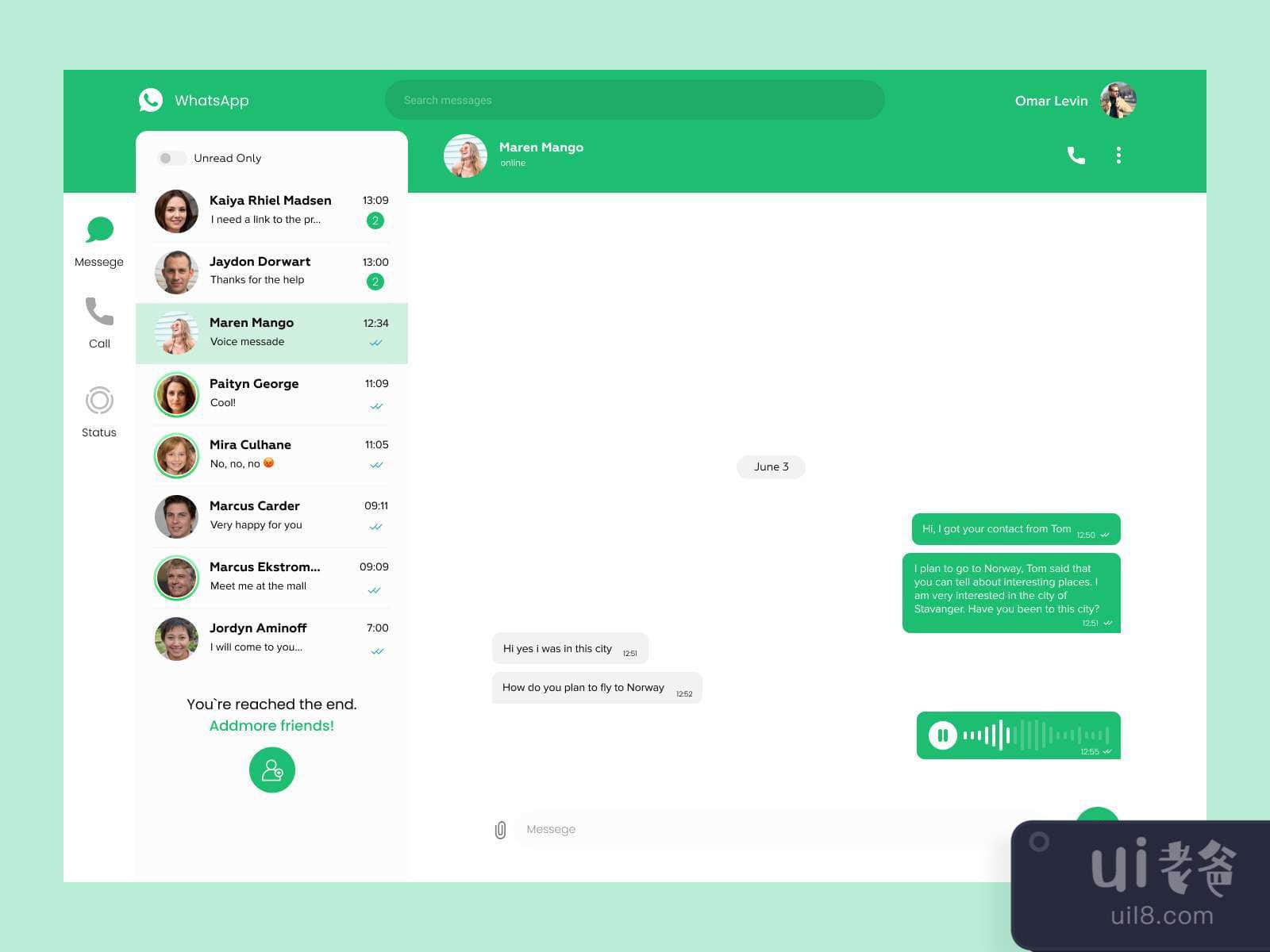 Whatsapp Redesign for Figma and Adobe XD No 3