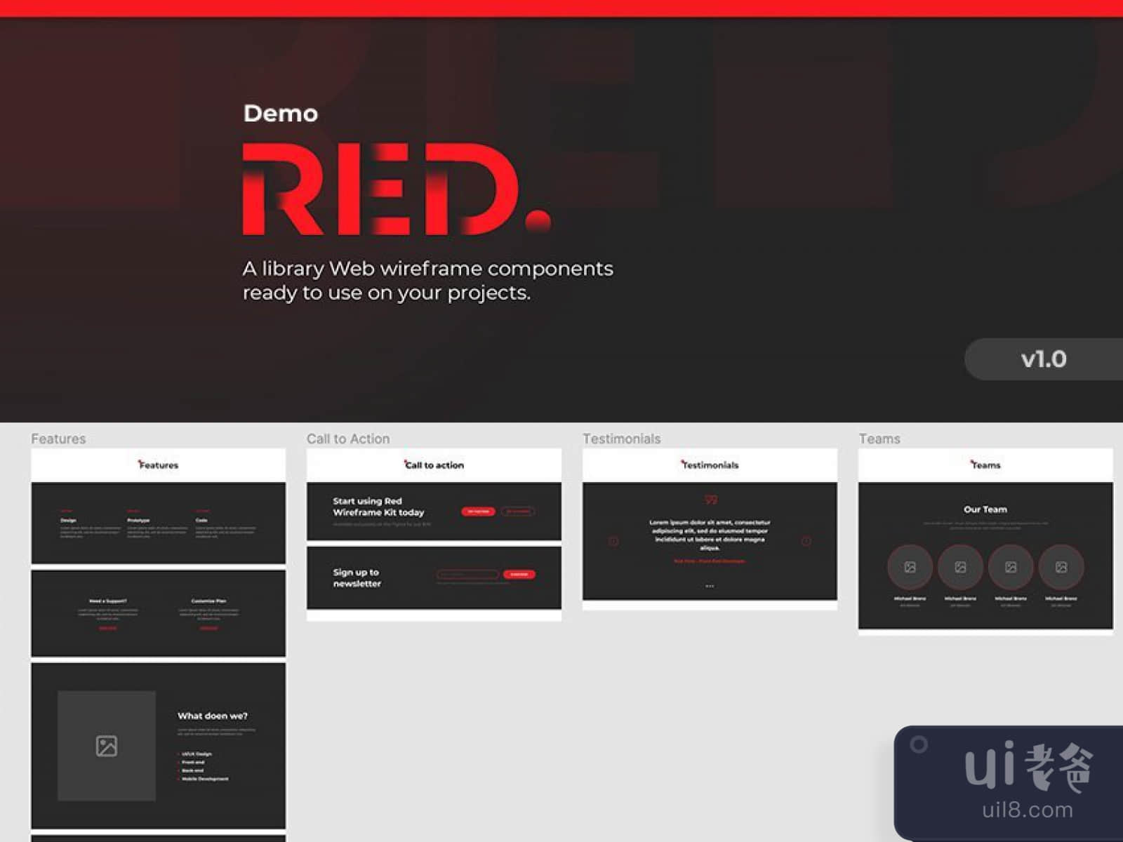 Figma Red Wireframe Kit for Figma and Adobe XD No 1