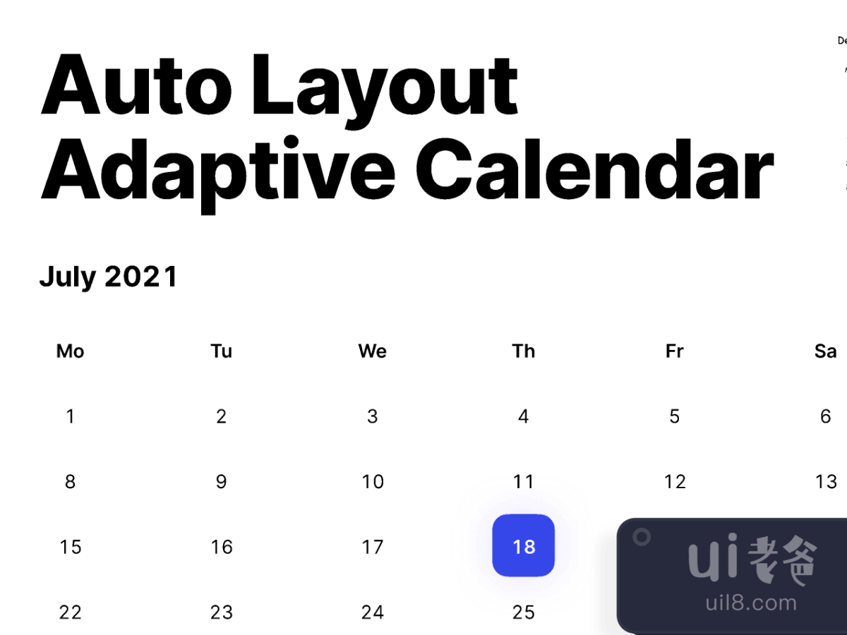Adaptive Calendar Auto Layout for Figma and Adobe XD No 1