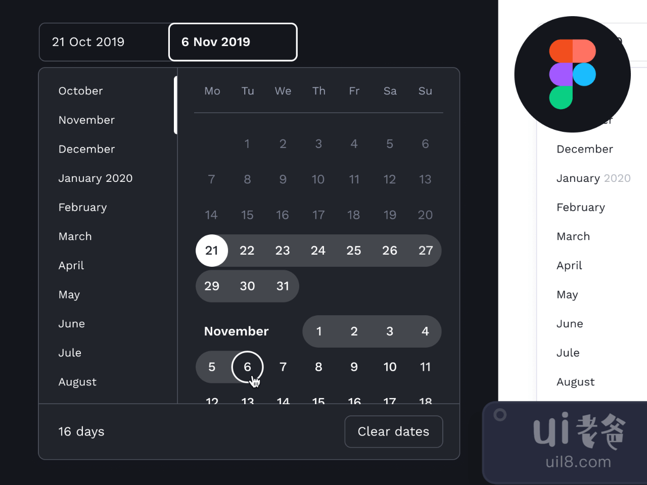 Calendar Widget UI Kit for Figma and Adobe XD No 1