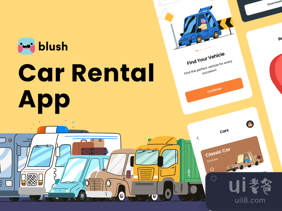 Car Rental App with Beep Beep Illustrations for Figma and Adobe XD No 1