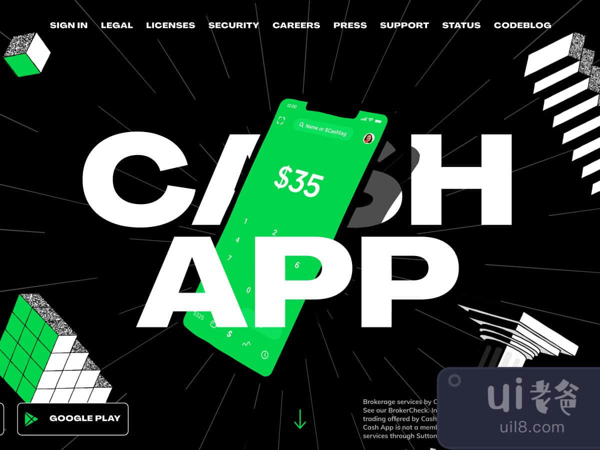 Cash App Landing Page for Figma and Adobe XD No 1