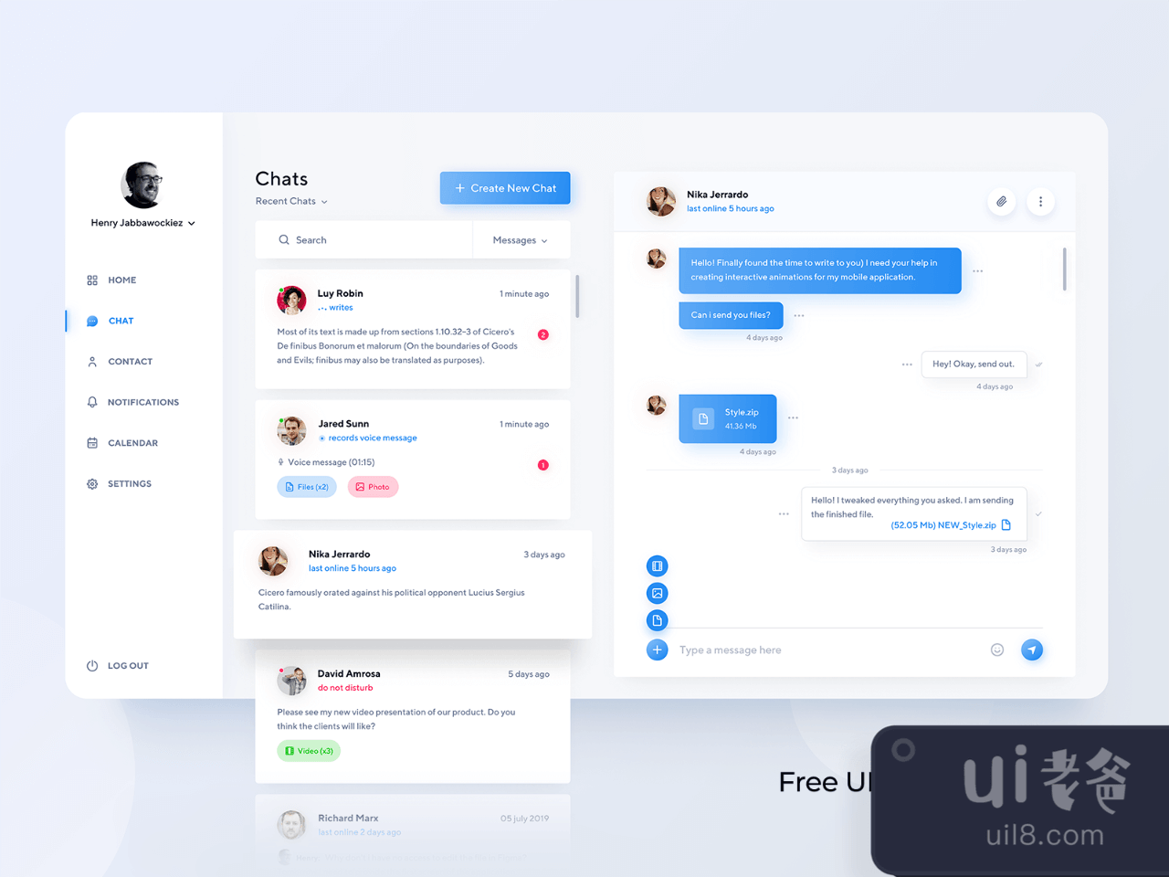 Chat Dashboard for Figma and Adobe XD No 1