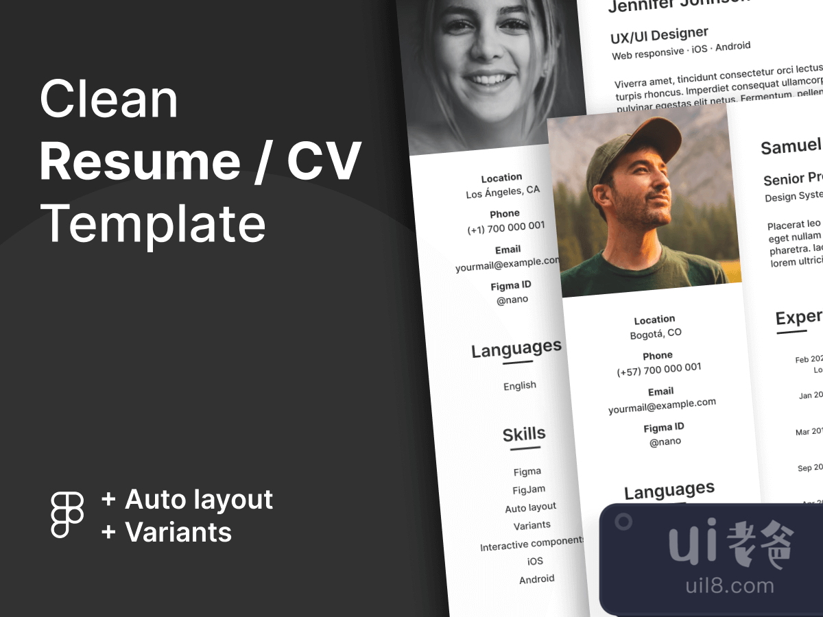 Clean Resume / CV Template for Figma and Adobe XD No 1