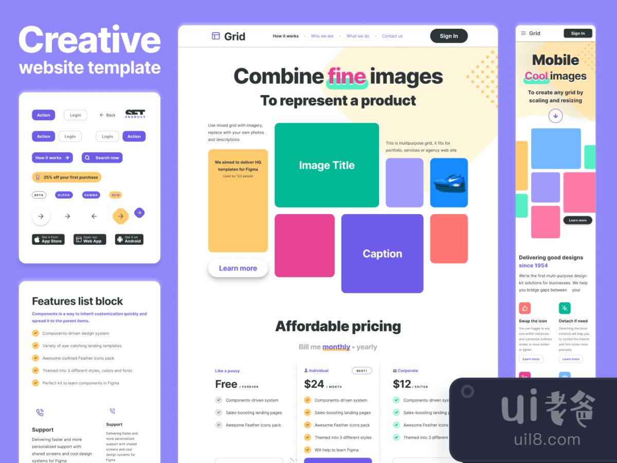 Colorful Website Template for Figma and Adobe XD No 1
