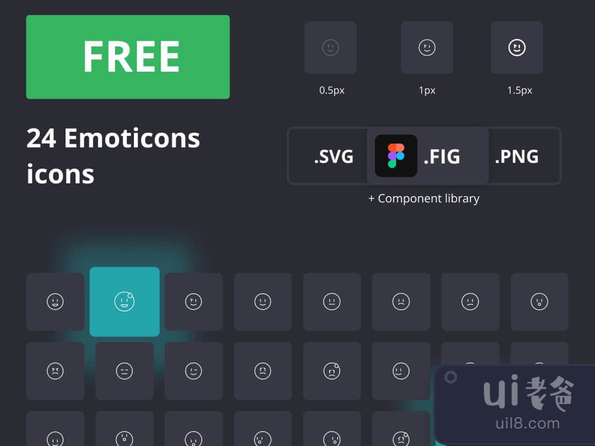 Emoticons Icon Set (+24) for Figma and Adobe XD No 1