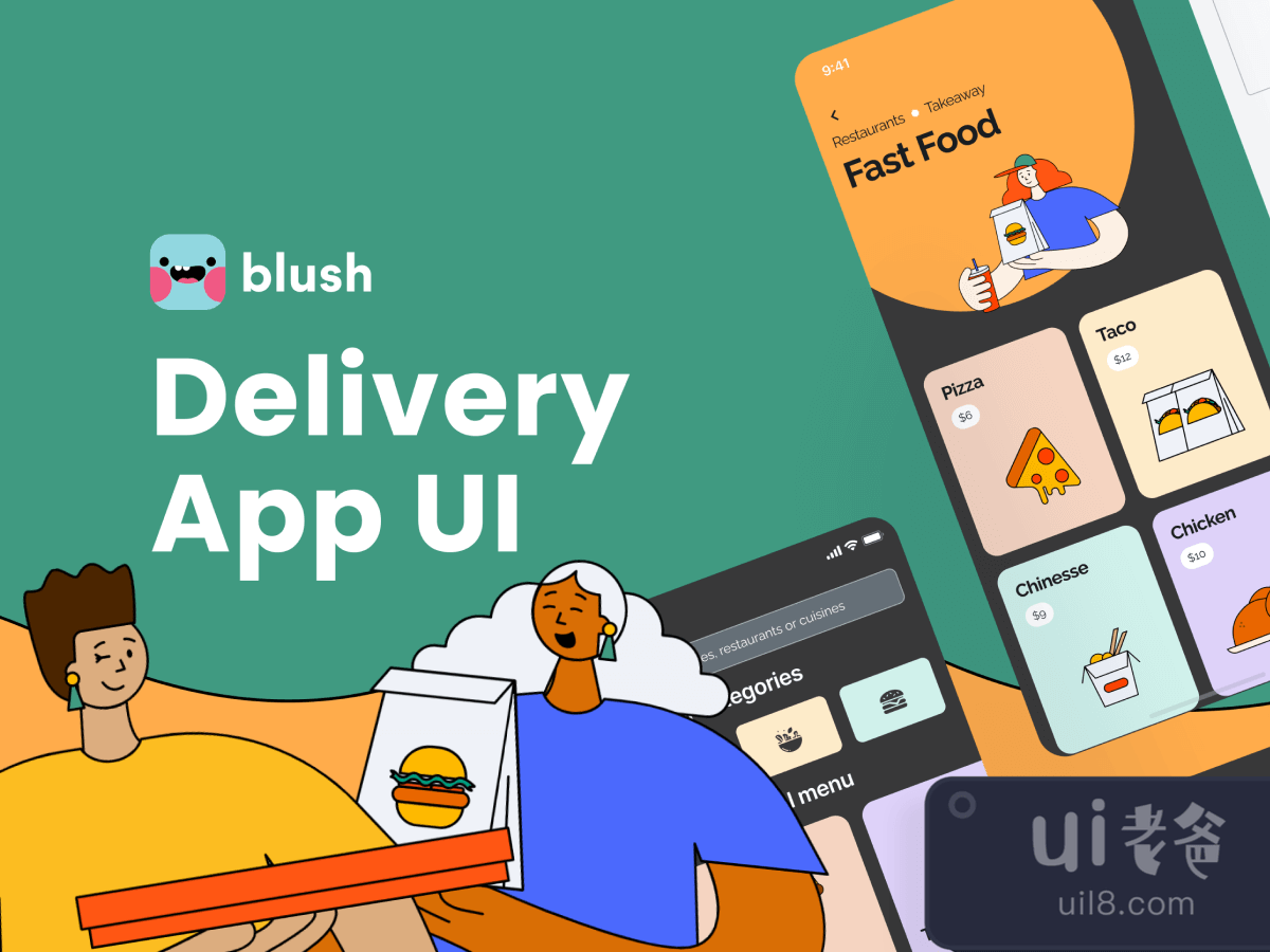 Food Delivery App UI with Illustrations for Figma and Adobe XD No 1