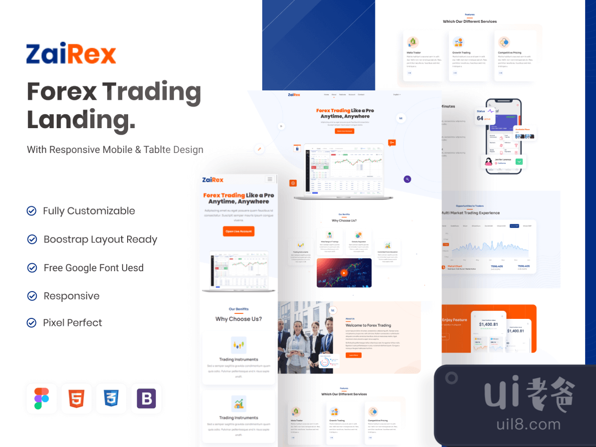 Forex Trading Landing UI Kit for Figma and Adobe XD No 1