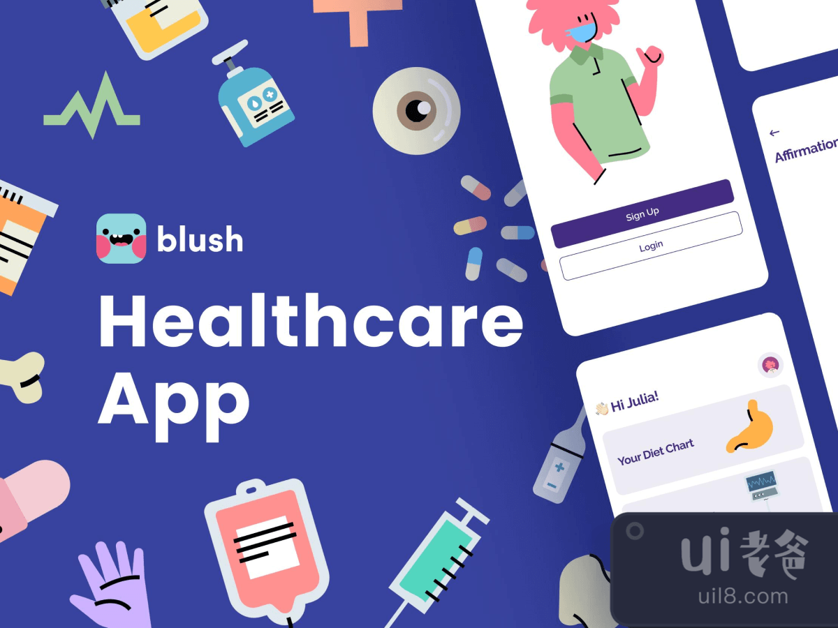 Healthcare App with Blush Illustrations for Figma and Adobe XD No 1