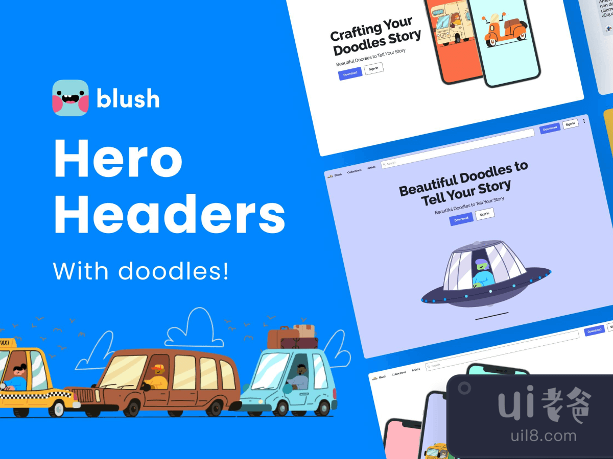 Hero Headers with Beep Beep Illustrations for Figma and Adobe XD No 1