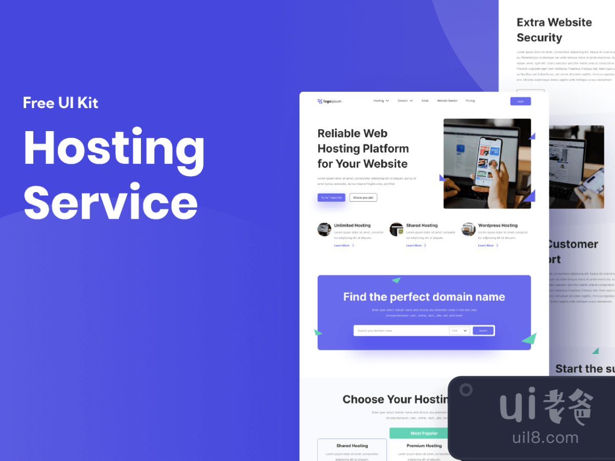 Hosting Service Landing Page for Figma and Adobe XD No 1