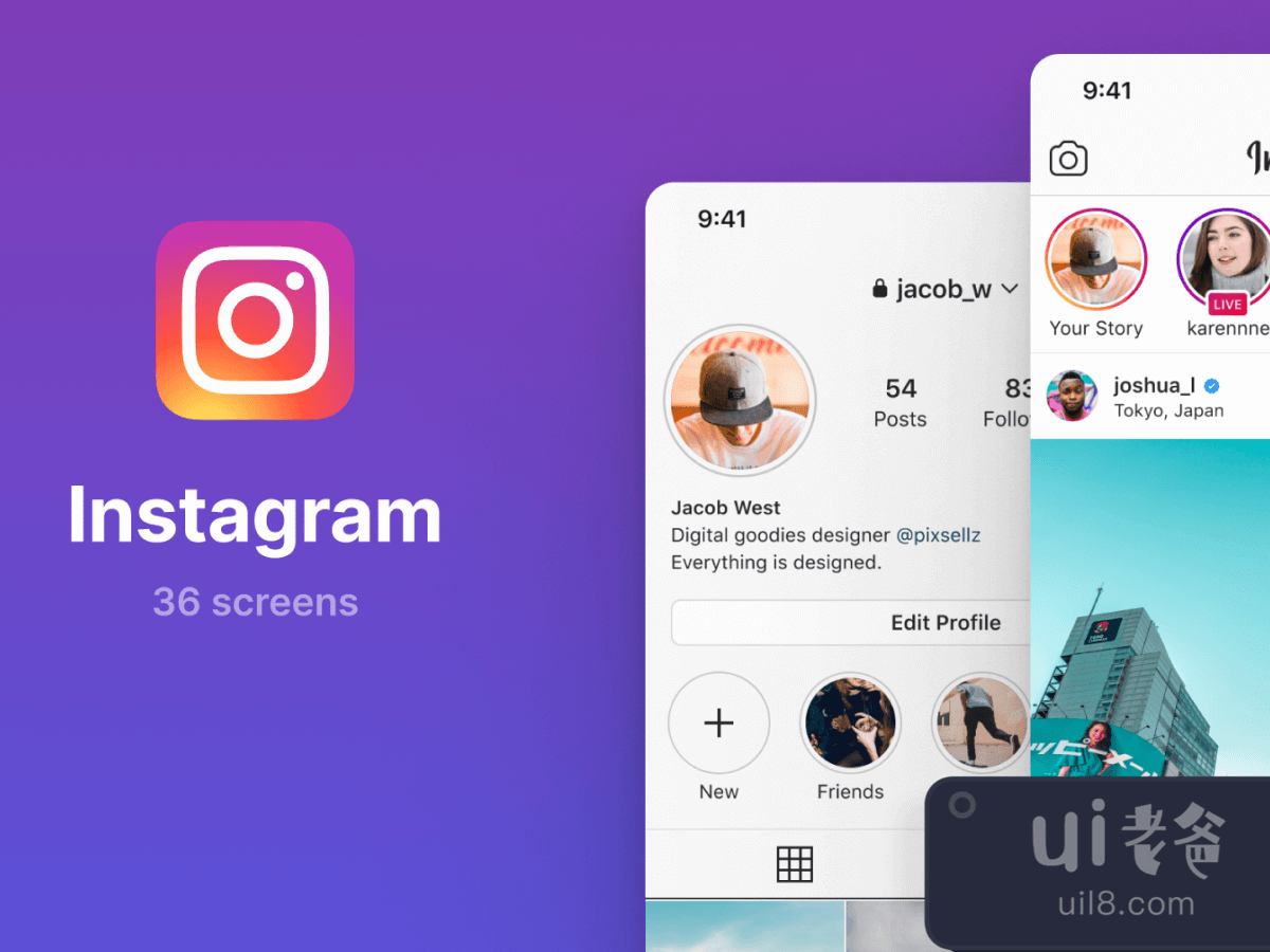 Instagram UI Screens for Figma and Adobe XD No 1