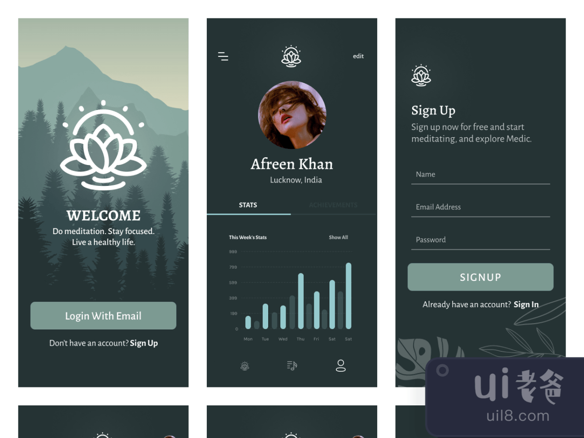 Medic Free Meditation App for Figma and Adobe XD No 1