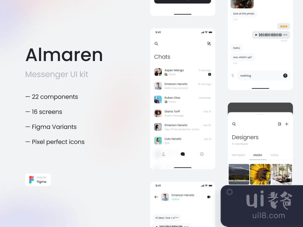 Messenger UI Kit for Figma and Adobe XD No 1