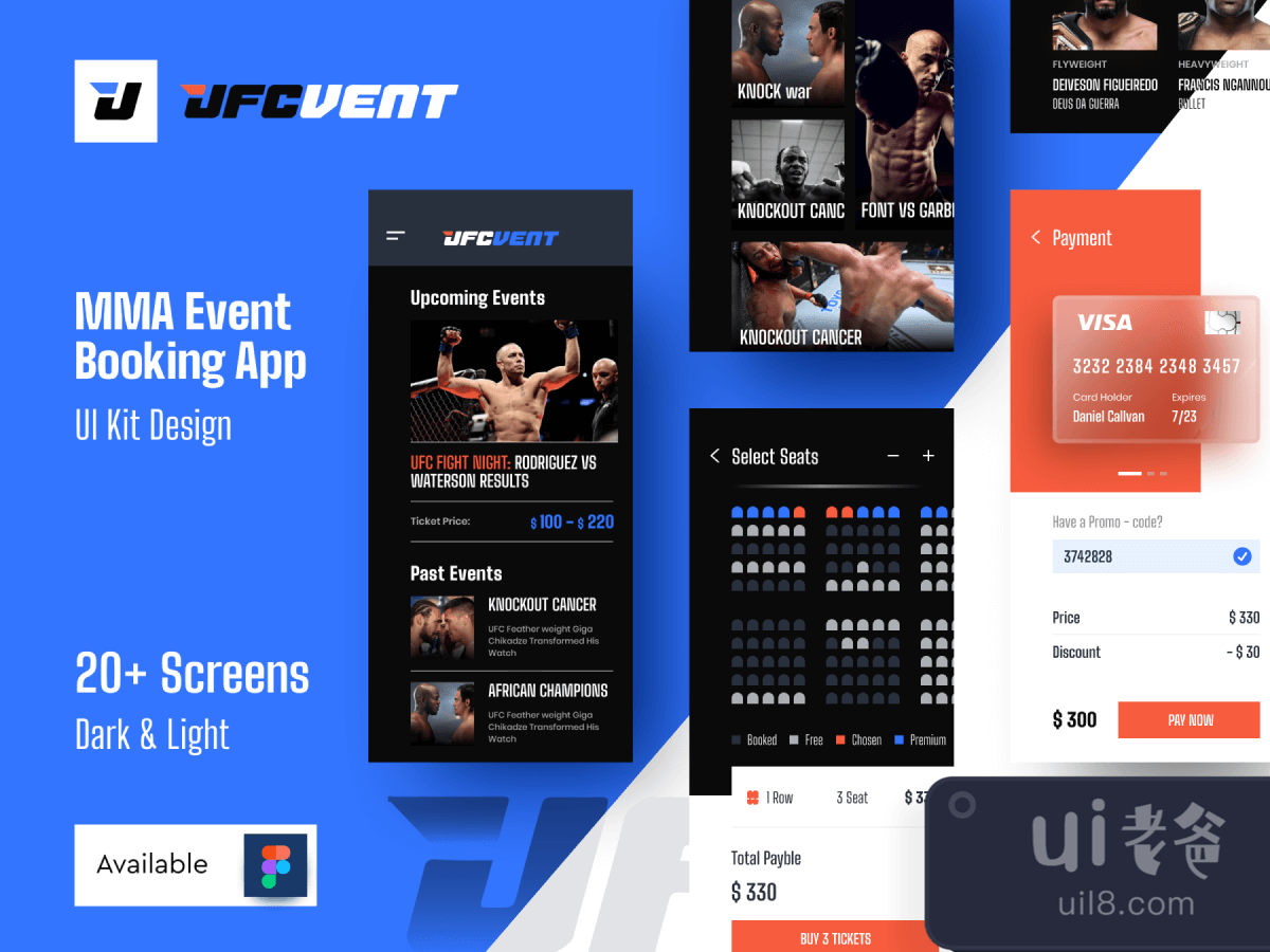 MMA Event Booking App UI Kit for Figma and Adobe XD No 1