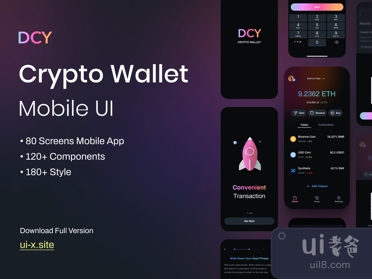 Mobile Crypto Wallet UI Kit for Figma and Adobe XD No 1