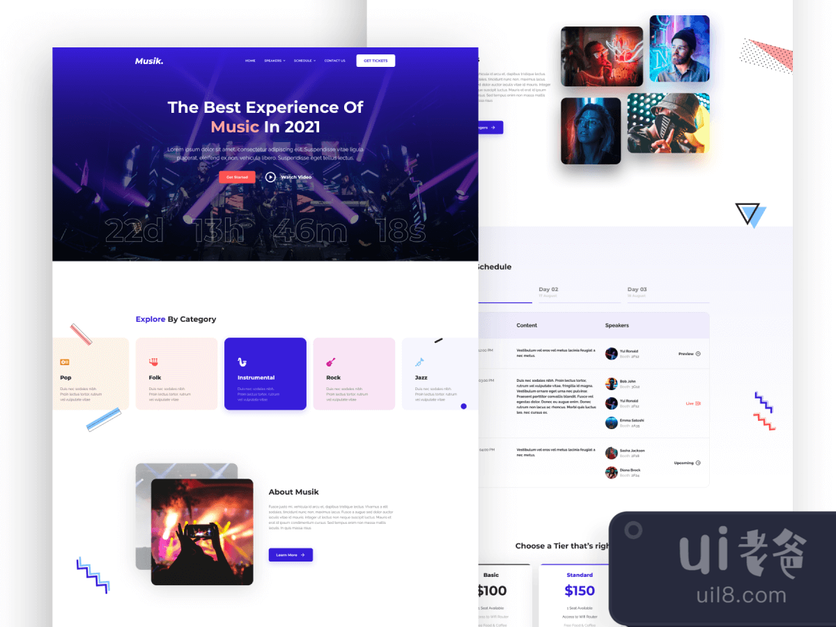 Music Concert Landing Page UI Kit for Figma and Adobe XD No 1