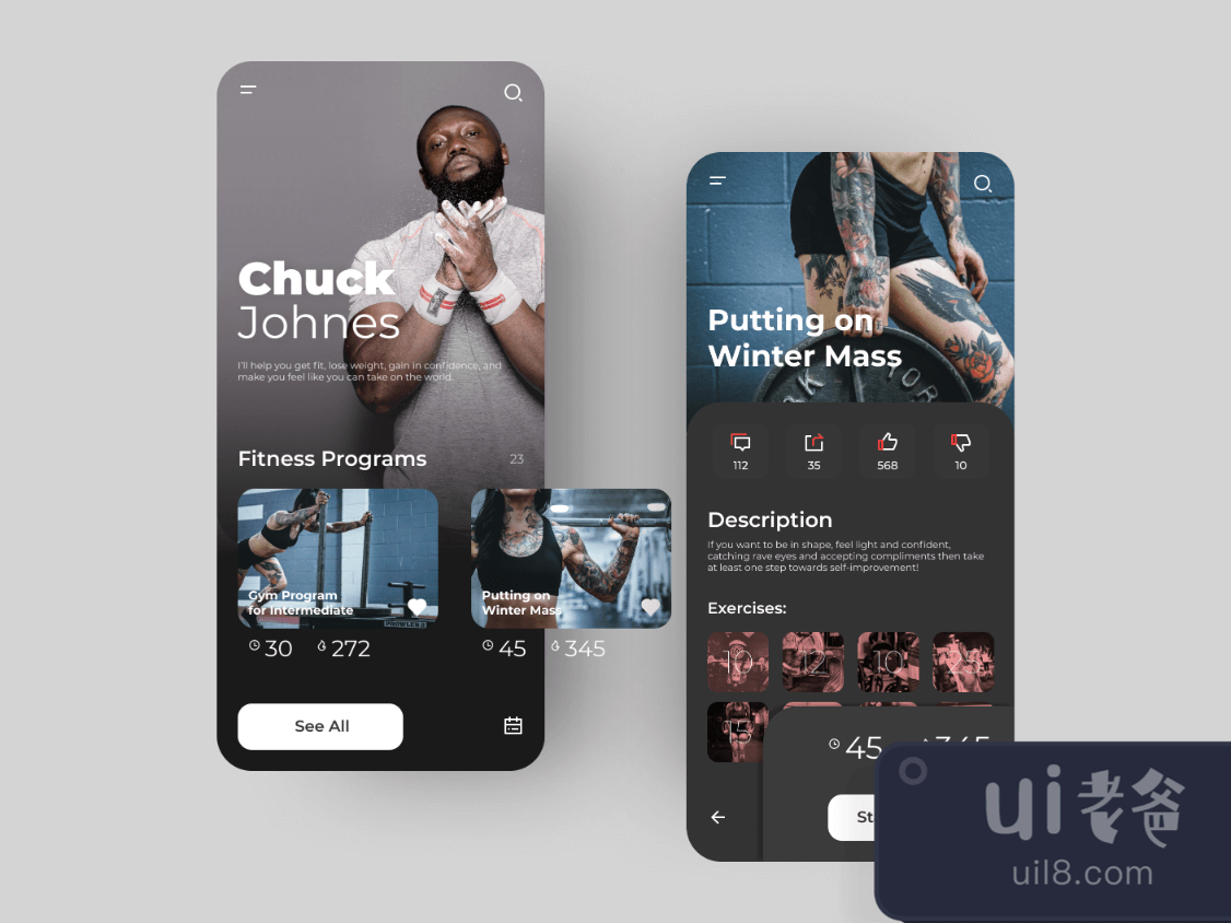 Personal Fitness Trainer App for Figma and Adobe XD No 1