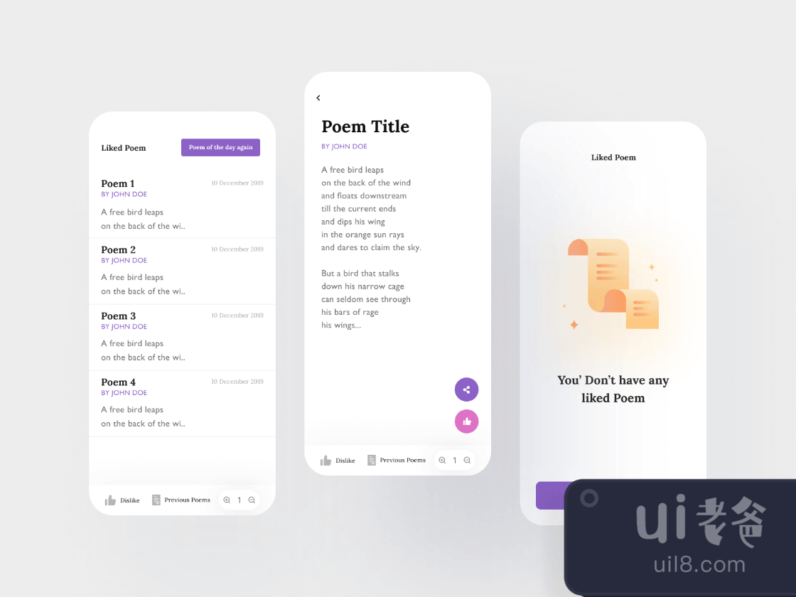Poem iOS App for Figma and Adobe XD No 1