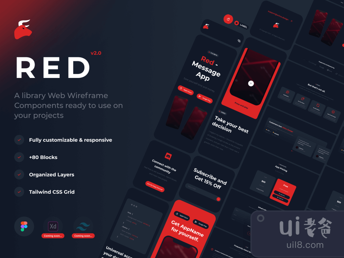 Red 2.0  Wireframe UI Kit for Figma and Adobe XD No 1