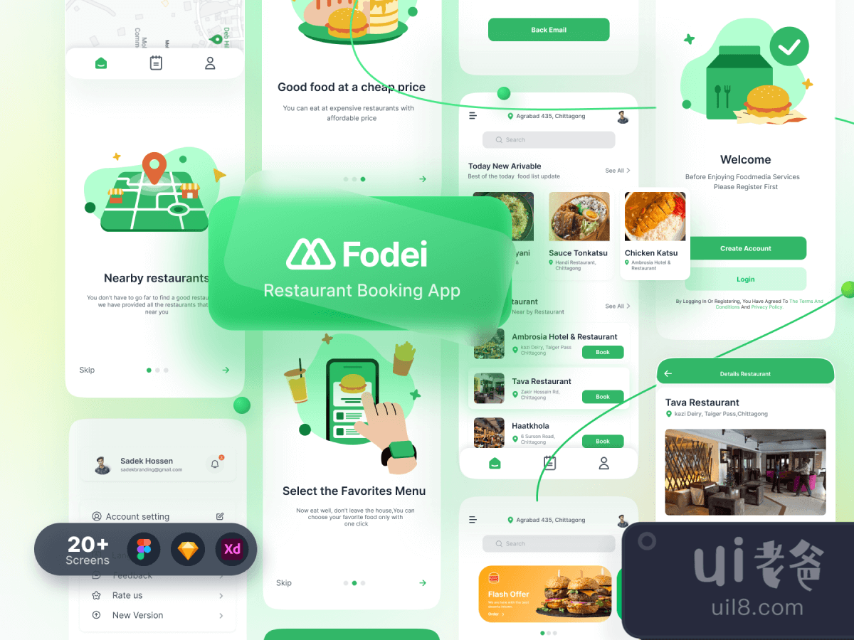 Restaurant Booking App UI Kit for Figma and Adobe XD No 1