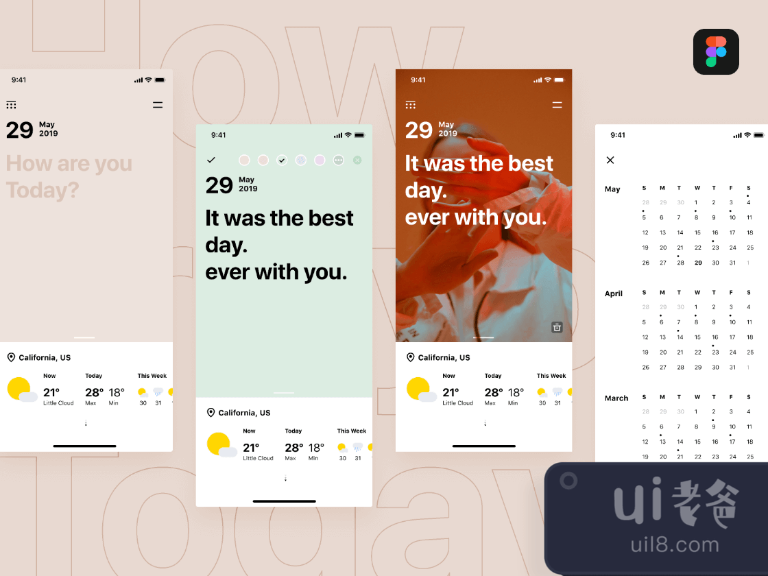 Weather Diary App for Figma and Adobe XD No 1
