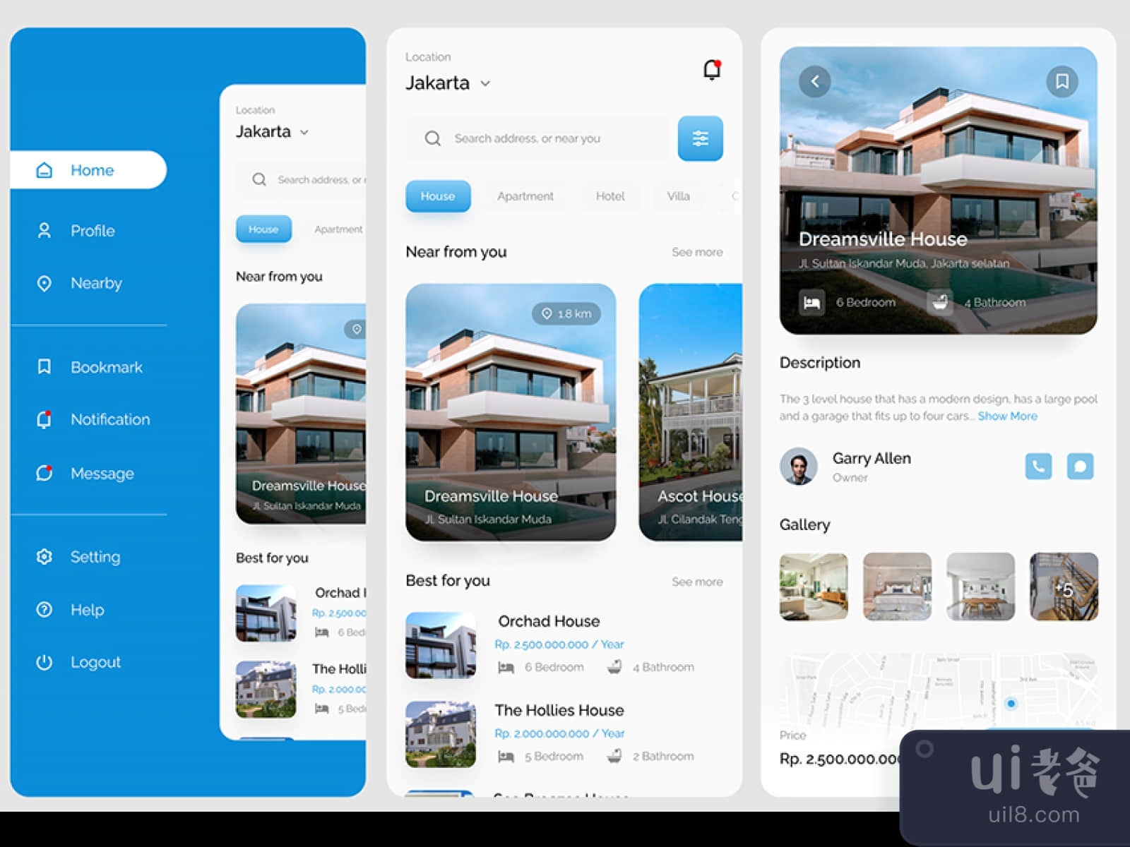 Home Rent App UI Design for Figma and Adobe XD No 1
