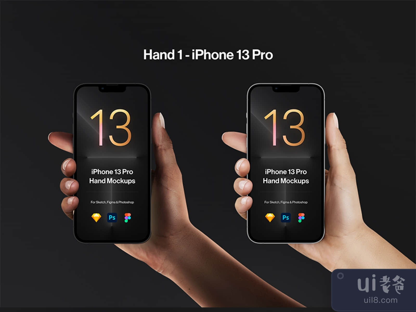 iPhone Pro Hands Mockups for Figma and Adobe XD No 1