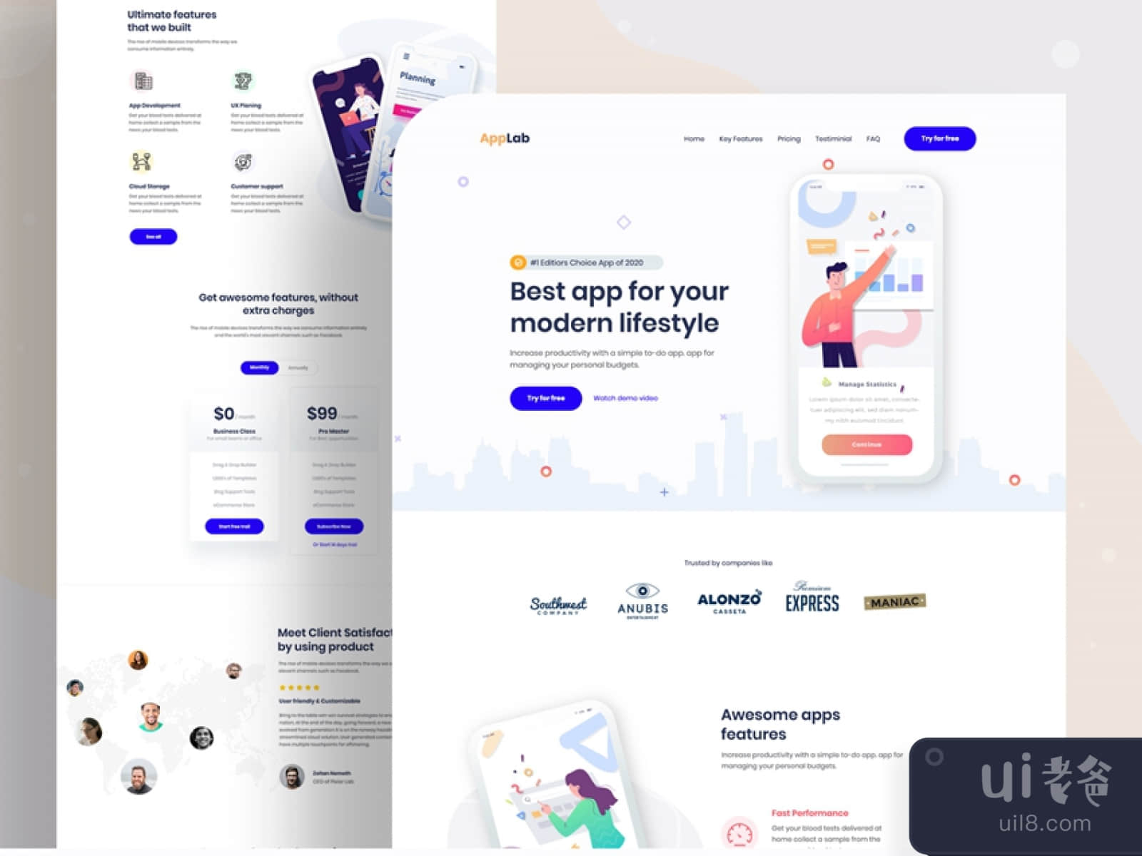 Landing Page App Design for Figma and Adobe XD No 1